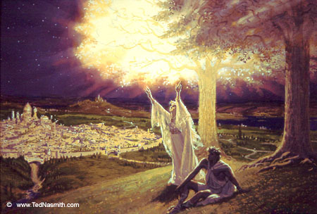 Varda and Manwë in Valinor. Varda was the Vala who put the stars in the sky.
