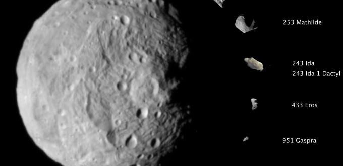 Vesta and several smaller asteroids