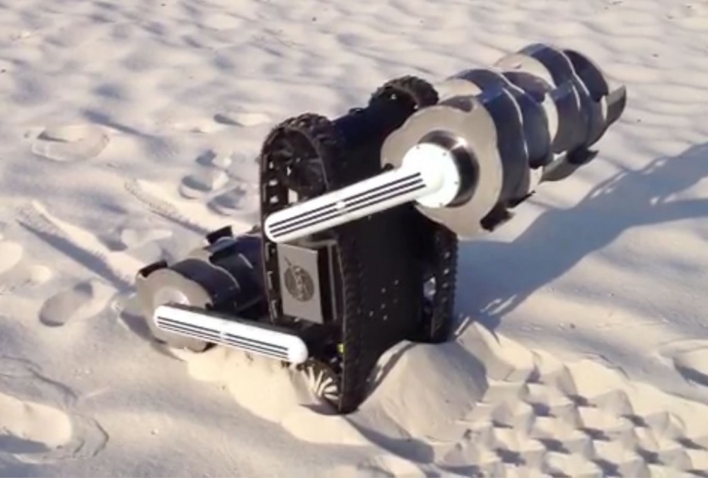 The RASSOR robot by NASA demonstrates how it can mine space by digging and dumping regoliht in extremely low gravity.